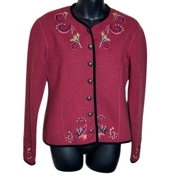 Icelandic design women’s small boiled wool cardigan sweater embroidered - Picture 1 of 6